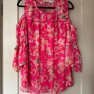 Pink Ruffled off the shoulder 3/4 Sleeve Blouse